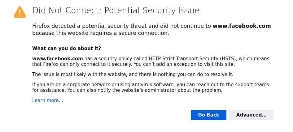 How to fix this issue of Did Not Connect: Potential Security Issue 